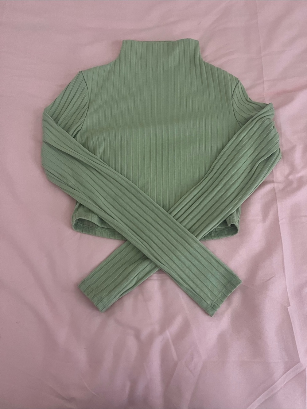 TIMING Ribbed Turtleneck Top in Sage Green